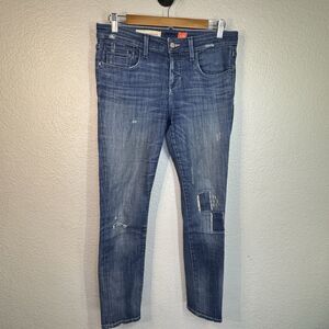 Anthro Pilcro Jeans Fit Stet Distressed Patch 28” Inseam Medium Wash Women 29